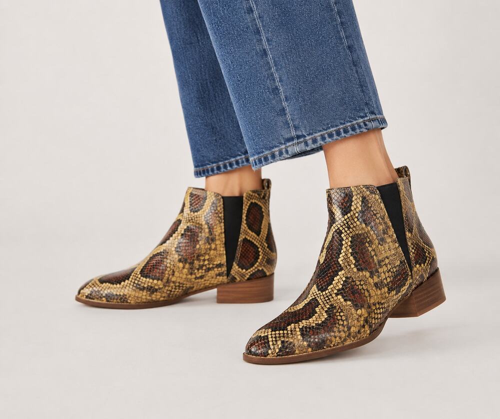 Madewell Carina Snakeskin Embossed Leather Chelsea Boot. Womens Size 7 Brown Tan